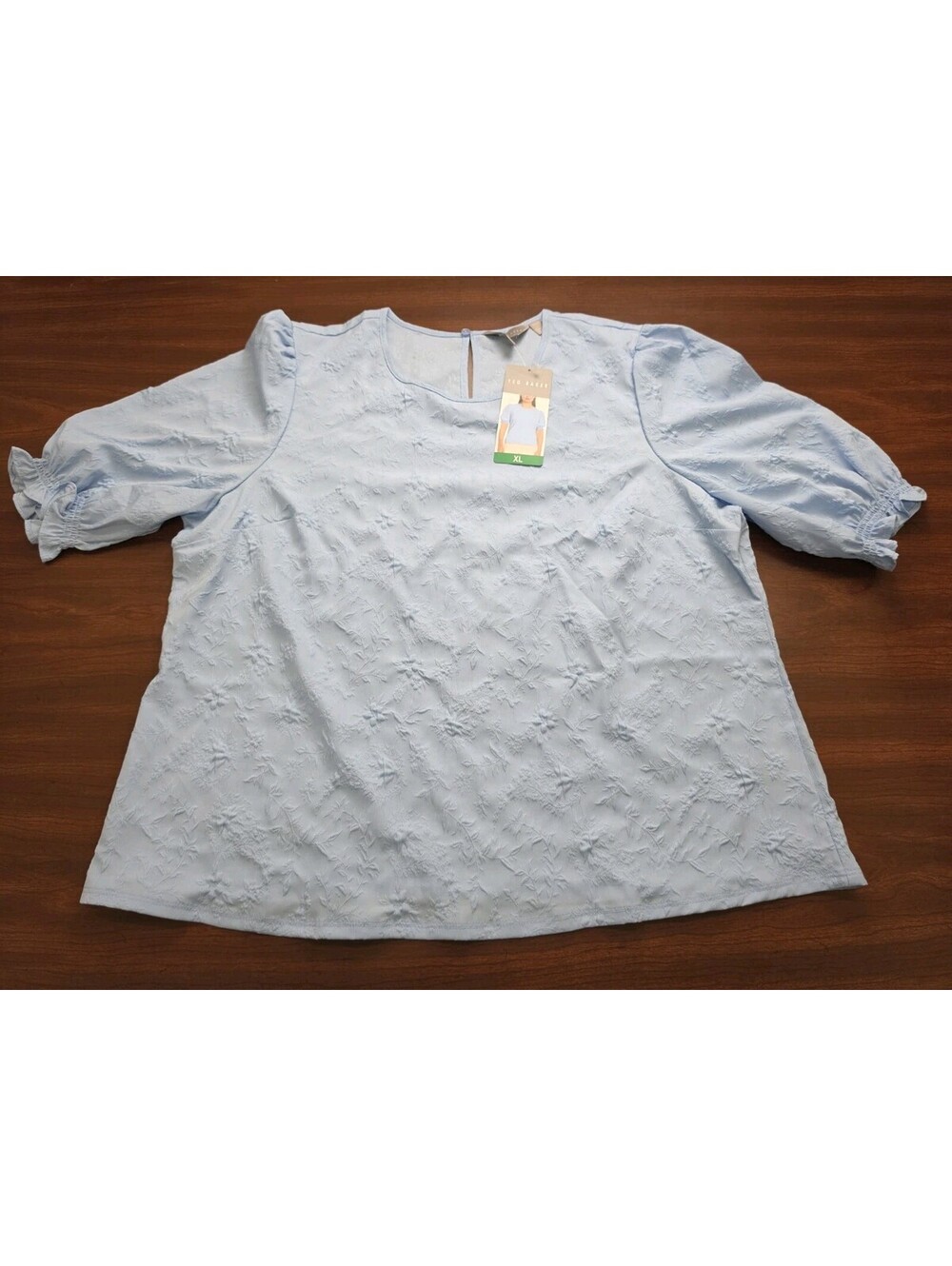 NWT Ted Baker Light Blue Floral Jacquard Puff Sleeve Blouse XL Romantic Academia